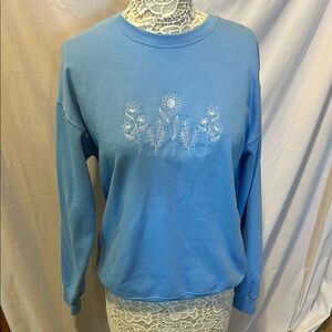 Blue Flower Embroidered Crewneck Sweatshirt